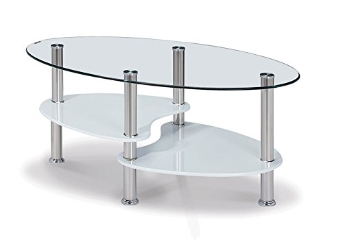 ts-ideen ovaler Glastisch Weiß durchsichtig zwei versetzte Unterplatten