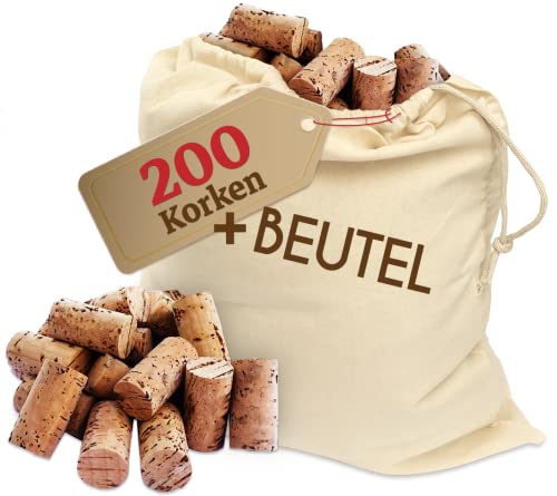 200 ELES VIDA Weinkorken im Baumwollbeutel zum Verkorken und Dekorieren