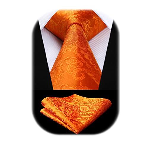 HISDERN Hochzeits-Krawattenset aus Seide mit Einstecktuch einfarbig