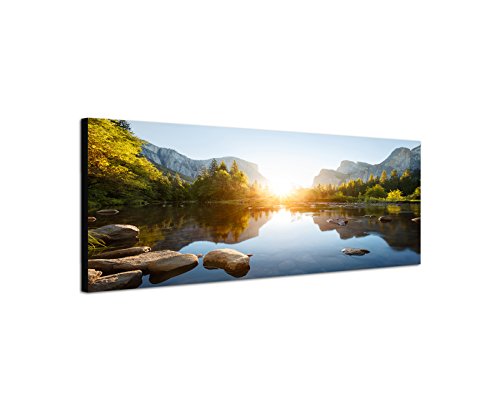 Leinwand Wandbild 150 × 50 cm Yosemite Berge Fluss Sonnenaufgang