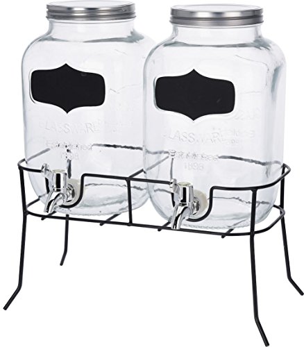 Getränke Spender Set 2 × 4 l Glas mit Zapfhahn und Gestell Saftspender Dispenser