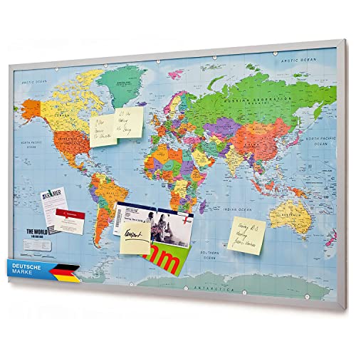Pinnwandkarte Weltkarte aus Kork gerahmt 90 × 60 cm Memotafel aus Cork