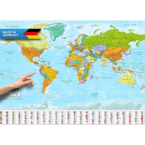GOODS+GADGETS Weltkarte XXL Poster mit Fahnen und Flaggen 140 × 100 cm