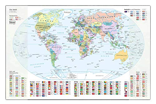 Idena 10447 Schreibtischunterlage mit zwei Einstecktaschen Weltkarte
