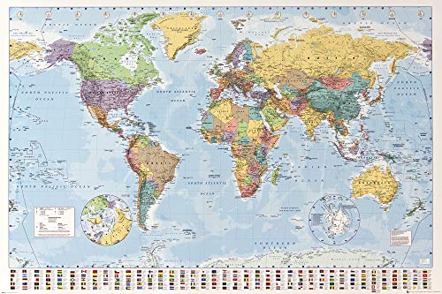 1art1 Globalkarte mit Fahnen rahmenlos oder mit verschiedenen Rahmen