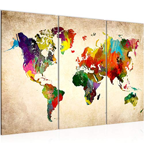Runa Art Weltkarte Wandbild XXL 3-teilig verschiedene Farbtöne