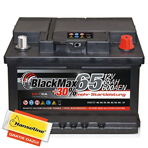 BlackMax Autobatterie 12V 65Ah mit Polfett, konstante Startkraft für ihr Auto