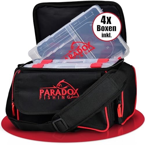 Paradox Fishing Angeltasche mit 4 Boxen Angelrucksack Angelkoffer viel Platz