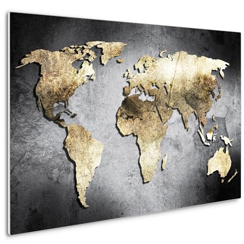 HEALANCY Bilder Weltkarte komplett aufhängfertig Wandbilder Wohnzimmer